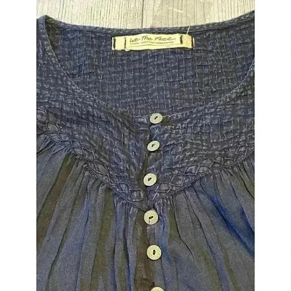 FP We the‎ Free Cool Meadow Peasant Blouse XSMALL Navy Long Sleeve Yoke Neck NWT - Picture 5 of 11
